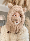 Women Cute Small Bear Hat All-match with Mask Bear Hat Female Winter Thick Plush Bib Biking Earmuffs Hats for Women Fashion daiiibabyyy