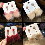 Korean Fashion Cute Cat Ear Pompom Ball Dangle Earrings for women New Trendy Mink Fluffy Ball Long Charm Drop Earrings Jewelry daiiibabyyy