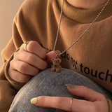 Korean Fashion Cute Plush Bear Pendant Womens Necklace for Girls Female Bear Chain Necklaces Christmas Party Jewelry Set