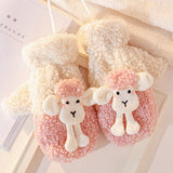 1Pair Women Girl Lovely Gloves Winter Plush Korean Sheep Gloves Faux Fur Cute Full Finger Thick Gloves Mittens Christmas Gloves daiiibabyyy
