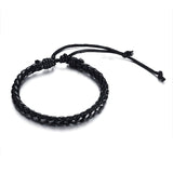 Daiiibabyyy Men Adjustable Braided Leather Bracelet in Black