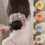 New Headdress Scrunchie Elastic Multicolor Band French Style Hair Rope Pearl Hair Ring Exquisite Plush Hair Ring Headdress daiiibabyyy