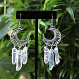 Daiiibabyyy Witchy Crescent Moon Rainbow Quartz Stone Earring Wicca Healing Crystal Magic Protection Celestial Statement Jewelry Women Gift