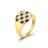 Vintage Checkerboard Finger Rings For Women Girls Punk Heart Black Geometric Metal Ring Party Gifts 2021 Trend Jewelry daiiibabyyy