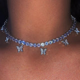 New Necklace Female Fashion Simple Full Diamond Butterfly Sweet Necklace Personality Student Necklace Female Hip-hop Style daiiibabyyy