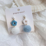 2022 Fashion Blue White Fluffy Hairball Statement Drop Earrings For Women Girls Korean Trendy Jewelry Accessories Dangle Earring daiiibabyyy
