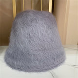 Winter Women's Solid Color Casual Face Small Bucket Hat Autumn and Winter Plush Warm Rabbit Fur Fisherman Fashionable Bonnet daiiibabyyy