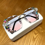 Sunglasses women  new fashon Vinage Sqaure luxury glasses Rimless rhinesotne sunglasses Shades For Women Summer oculos daiiibabyyy