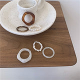 Vintage Fashion Resin Imitation Pearl Beaded Forefinger Rings For Women Trendy 3pcs/set Simple Charm Party Jewelry Knuckle Rings daiiibabyyy