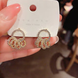 Stud Earrings for Women Simple Exquisite Crystal Geometric Annular Earrings Fashionable Light Earrings Jewelry Wholesale daiiibabyyy