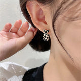 FFLACELL Korean New Fashion Dripping Oil Checkerboard Pattern Bear Earrings For Women Girls Personality Trend Party Jewelry Gift daiiibabyyy