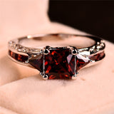 Fashion Elegant Women Silver Color Princess Square Cut Garnet Red Stone Engagement Wedding Rings for Women Jewelry Gift daiiibabyyy