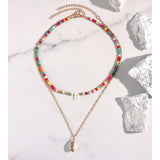 2 Pieces Crystal Letter Shell Pendant Pearls Beaded Necklace For Women Natural Stone Bead Choker Initial Name DIY Jewelry Gift daiiibabyyy