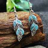 Classic Ethnic Style Creative Peacock Feather Earrings Silver Color Green Stone Hook Dangle Earrings for Women Bohemian Jewelry daiiibabyyy