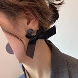 Fashion Fine Black Ribbon Bow-knot Big Dangle Earrings Femme Party Jewelry Accessory Korean Charm Drop Earring For Women brincos daiiibabyyy