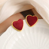 French Vintage Metal Matte Colorful Heart Stud Earrings 2022 Trend For Women Winter Simple Fashion Boucle d'oreille Ear Jewelry daiiibabyyy