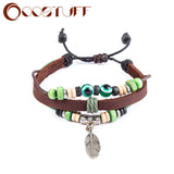 Real Leather Bracelets for Women Men Jewelry Feather Charm pulseira masculina pulseira feminina erkek bileklik Punk bracelet daiiibabyyy