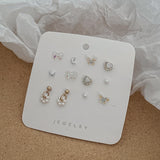 Daiiibabyyy 12PC/SET Cute Sweet White Opal Bow Love Earring Fashion Simple Moon Flower Mini Studs Earrings Sets for Women Jewelry Gifts daiiibabyyy