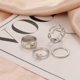 Daiiibabyyy Butterfly Rings Set For Women Charm Girl Finger-ring Fashion Punk Hollow Design Geometric Lady Cubic Zirconia Ring Jewelry