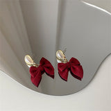 FFLACELL French Vintage Plush Fabric Red Bow Stud Earrings Personality Simple All-match Party Jewelry For Women Girls daiiibabyyy