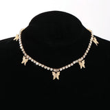 Fashion Butterfly Crystal Pearl Pendant Necklace Personality Clavicle Pearl Chain Necklace Trend Butterfly Collar Jewelry daiiibabyyy