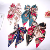 Girl Flower Print Oversized Bow Knot Hairgrips Bohemian Hair Bow Elegant Satin Hair Clips Hair Accessories Ponytail Holder daiiibabyyy