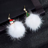 New Cute Pompon Snowman Christmas Tree Drop Earrings Fashion Snowflake Santa Claus Christmas Earrings For Women Party Jewelry