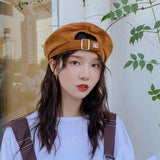 Harajuku Corduroy Beret Hats Women Girl's Vintage Artist Painter Hat Winter Autumn Embroidery K Wool Octagonal cap adjust daiiibabyyy