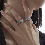 Punk Irregular Metal Black Red Color Rhinestone Rings For Women Cool Hip Pop Chain Tassel Charm Jewelry Gift Open Finger Ring