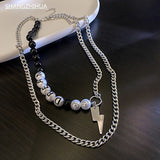 Hip Hop Trend Street Shot New Goth Lightning Pendant double hollow-out Necklace unusual gift accessory for Women 2022 Girls