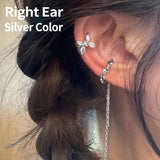 17KM Korean Asymmetrical Rhinestone Butterfly Drop Earrings For Women Girls Trendy Fashion Pearl Chain Earrings Jewelry Gifts daiiibabyyy