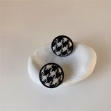 Autumn/winter New Fashion Korean Geometric Round Square Houndstooth Woolen Cloth Earrings For Women Girls Personality Jewelry daiiibabyyy