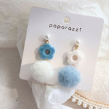 2022 Fashion Blue White Fluffy Hairball Statement Drop Earrings For Women Girls Korean Trendy Jewelry Accessories Dangle Earring daiiibabyyy