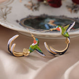 Cretive Bird Flying Hummingbird Blue Green Painting Oil Earrings Fashion Animal Jewelry Cute Female Enamel Earrings Gifts daiiibabyyy
