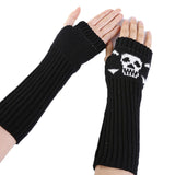 Women Girl Elbow Gloves Half Winter Warmer Skull Knitted Long Fingerless Fashion Gloves Elbow Mittens Christmas Gift Accessories daiiibabyyy