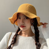 Spring and Summer Knitted fisherman hat Female Breathable Casual Bucket Hat solid color Hollow out hat daiiibabyyy