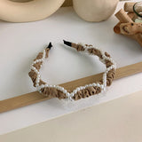 MENGJIQIAO Korean Beige Coffee Color Wide-brimmed Braid Autumn Hairbands Women Elegant Pear Tassel Hair Hoop Hair Accessories daiiibabyyy