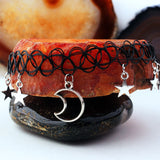 Harajuku Style Goth Black Hollow Mesh Elasticity Chokers Collar For Women Fashion Punk Moon Star Pendant Short Necklaces Jewelry daiiibabyyy