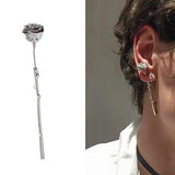 HUANZHI  New  Punk Silver Plated Metal Barbed Rose flower Stud Earrings Geometric For Women Girls Party Jewelry daiiibabyyy