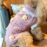 Puppy Dog Pink Green Knit Sweater Wool Flower Decor Autumn Winter Warm Sweater For Small Medium Dog Pet Clothes Teddy Poodle daiiibabyyy