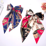 Girl Flower Print Oversized Bow Knot Hairgrips Bohemian Hair Bow Elegant Satin Hair Clips Hair Accessories Ponytail Holder daiiibabyyy