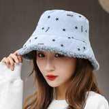 Fisherman Cap Women's Winter Hat 2022 New Women Warm Bucket Hats Lady Dots Star Print Outdoor Panama Hat for Women зима daiiibabyyy