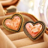 French Vintage Metal Matte Colorful Heart Stud Earrings 2022 Trend For Women Winter Simple Fashion Boucle d'oreille Ear Jewelry daiiibabyyy