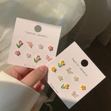 MENGJIQIAO Wholesale Korean Cute Colorful Flower Butterfly Stud Earrings For Women Girls Sweet Weekly Daliy Oorbellen Jewelry daiiibabyyy