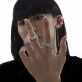 Punk Irregular Metal Black Red Color Rhinestone Rings For Women Cool Hip Pop Chain Tassel Charm Jewelry Gift Open Finger Ring daiiibabyyy