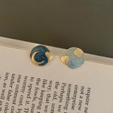 Elegant retro art design fashion women's earrings, 2022 new geometric star moon heart-shaped oil painting wind jewelry gifts