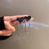 New Earrings Jewelry Fashion Personality Metal Pendant Heart-shaped Tassel Korean Fashion Earrings for Women Gift Pendientes daiiibabyyy