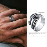 Daiiibabyyy Vintage Ring Man, Stainless Steel Twisted Rope Design Textured Pattern Ring, Men's Jewelry