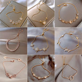 Ins Hot Bowknot Opal Shiny Bracelets for Female Bangles Adjustable Flower Round Coin Rhinestone Pearl Jewelry Accessories daiiibabyyy