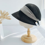Summer New Women's Sun Hat Bucket cap Ribbon Flat top Straw Hats Beach Caps Panama Women Sun Hat Large Brim Straw Outdoor Hat daiiibabyyy